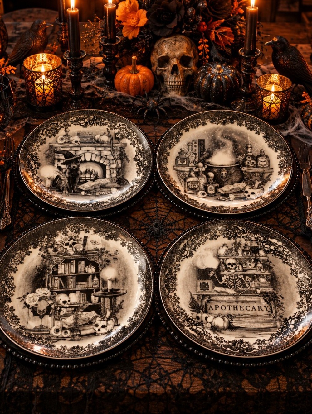 Set of 4 Eaton Fine Dining Halloween Apothecary Salad/Dessert/Appetizer Plates